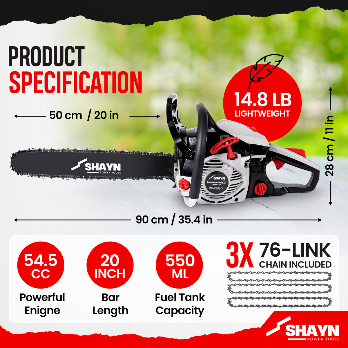 58cc petrol chainsaw specifications