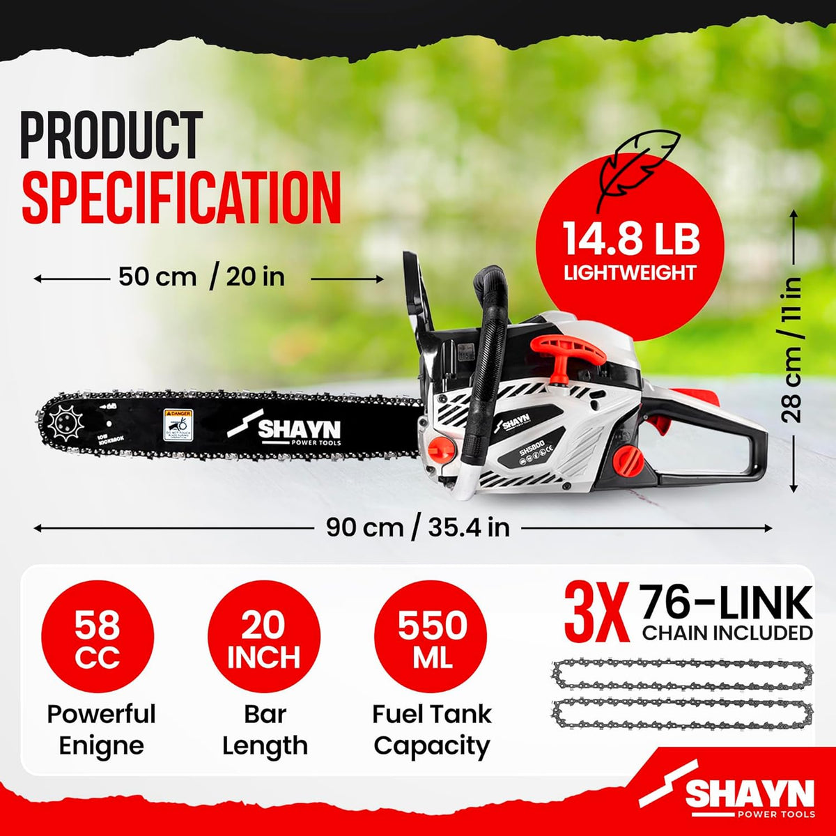 SHAYN 58cc petrol chainsaw kit contents