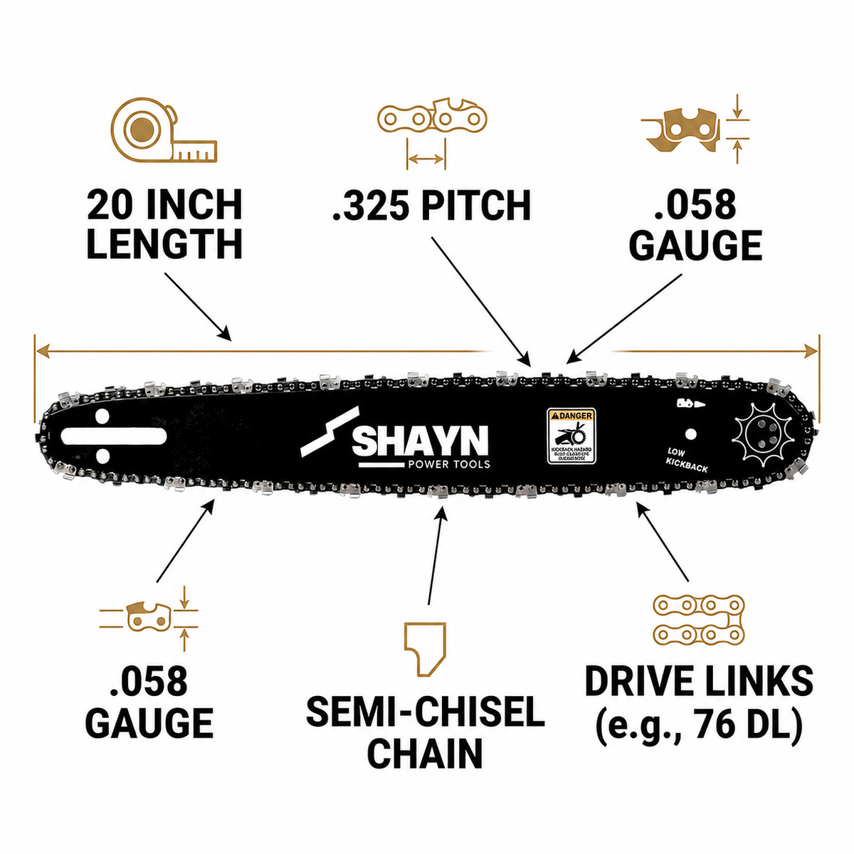 20 inch chainsaw bar and chain details