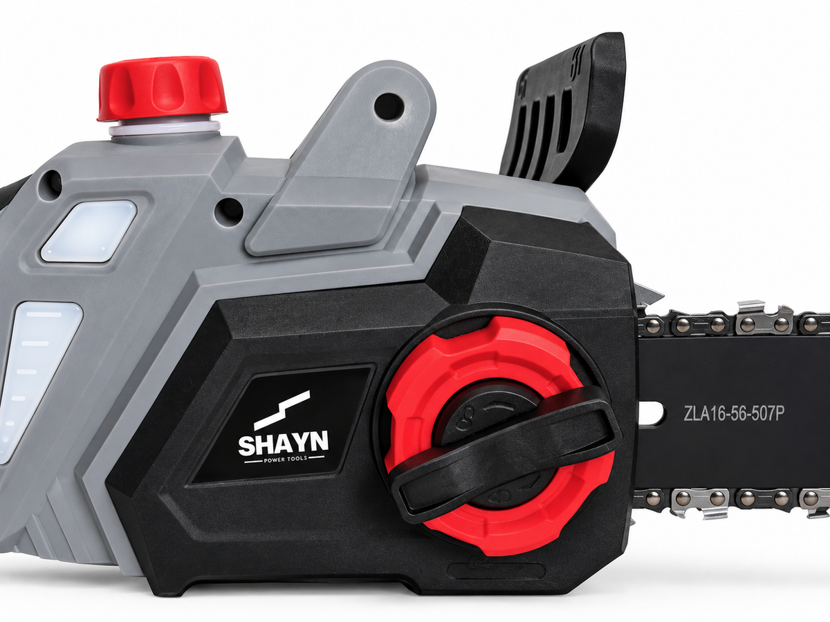 SHAYN electric chainsaw cutting logs