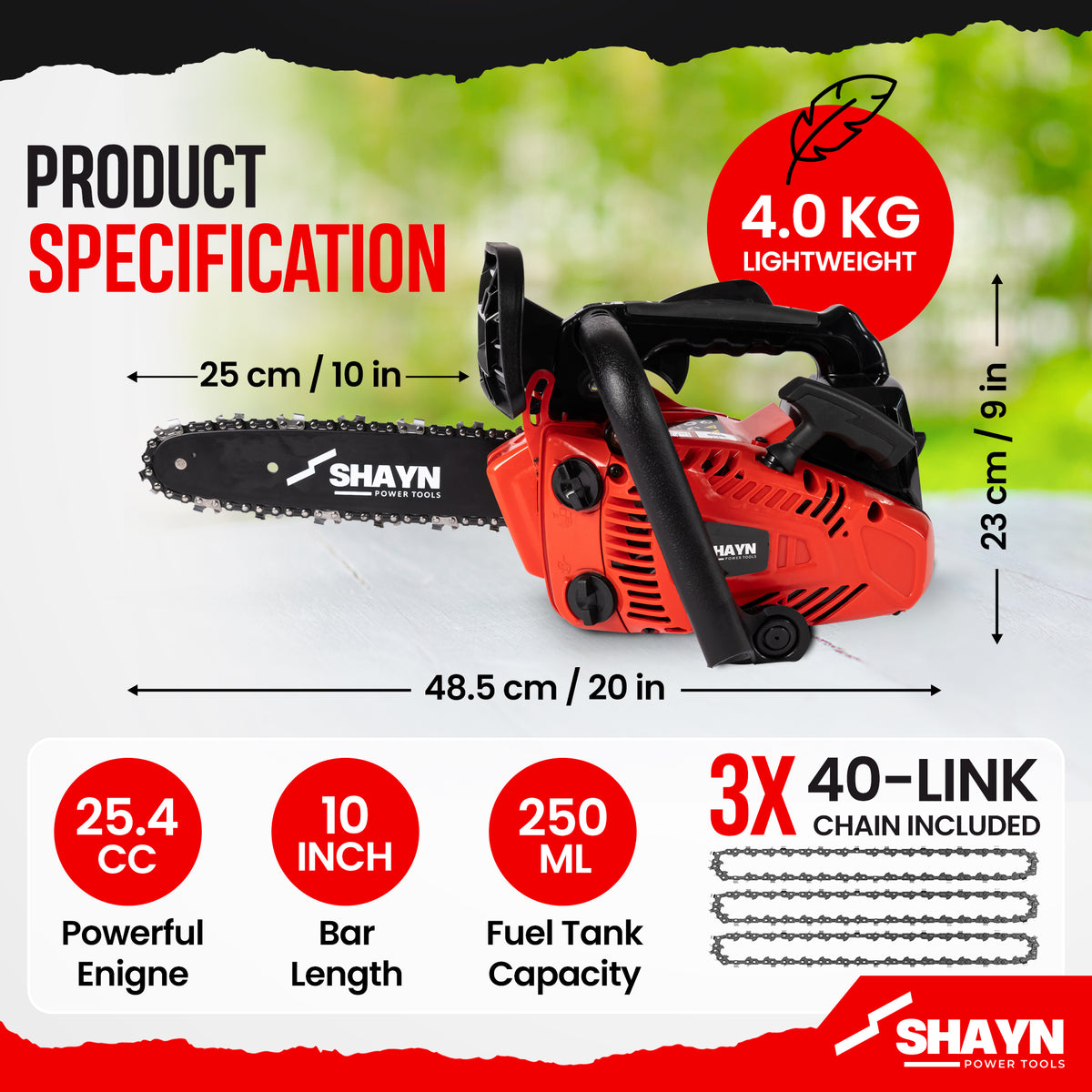 SHAYN 25.4cc petrol chainsaw kit contents