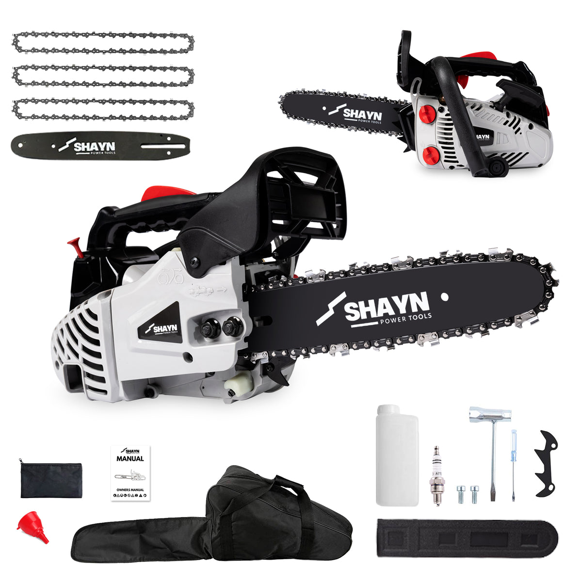 SHAYN 26cc top handle petrol chainsaw with 10 inch bar and 3 chains