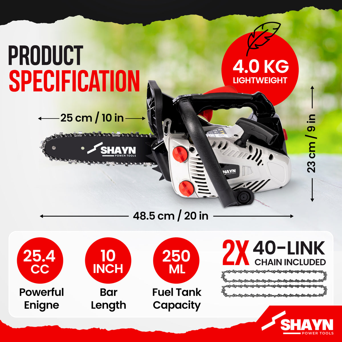 SHAYN 26cc grey petrol chainsaw kit contents
