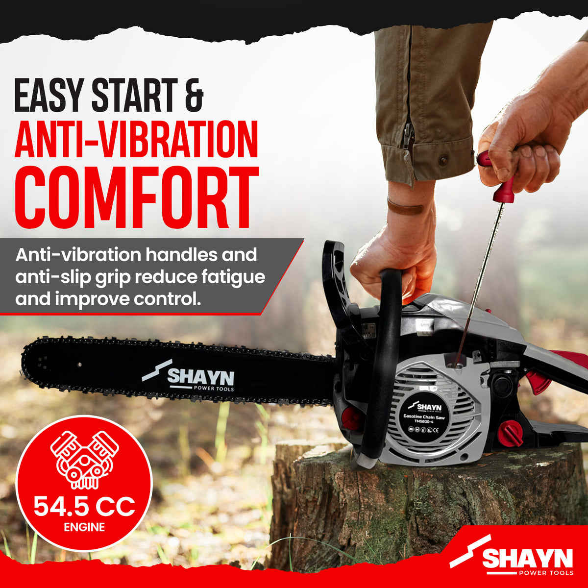 Petrol chainsaw 20 inch bar features