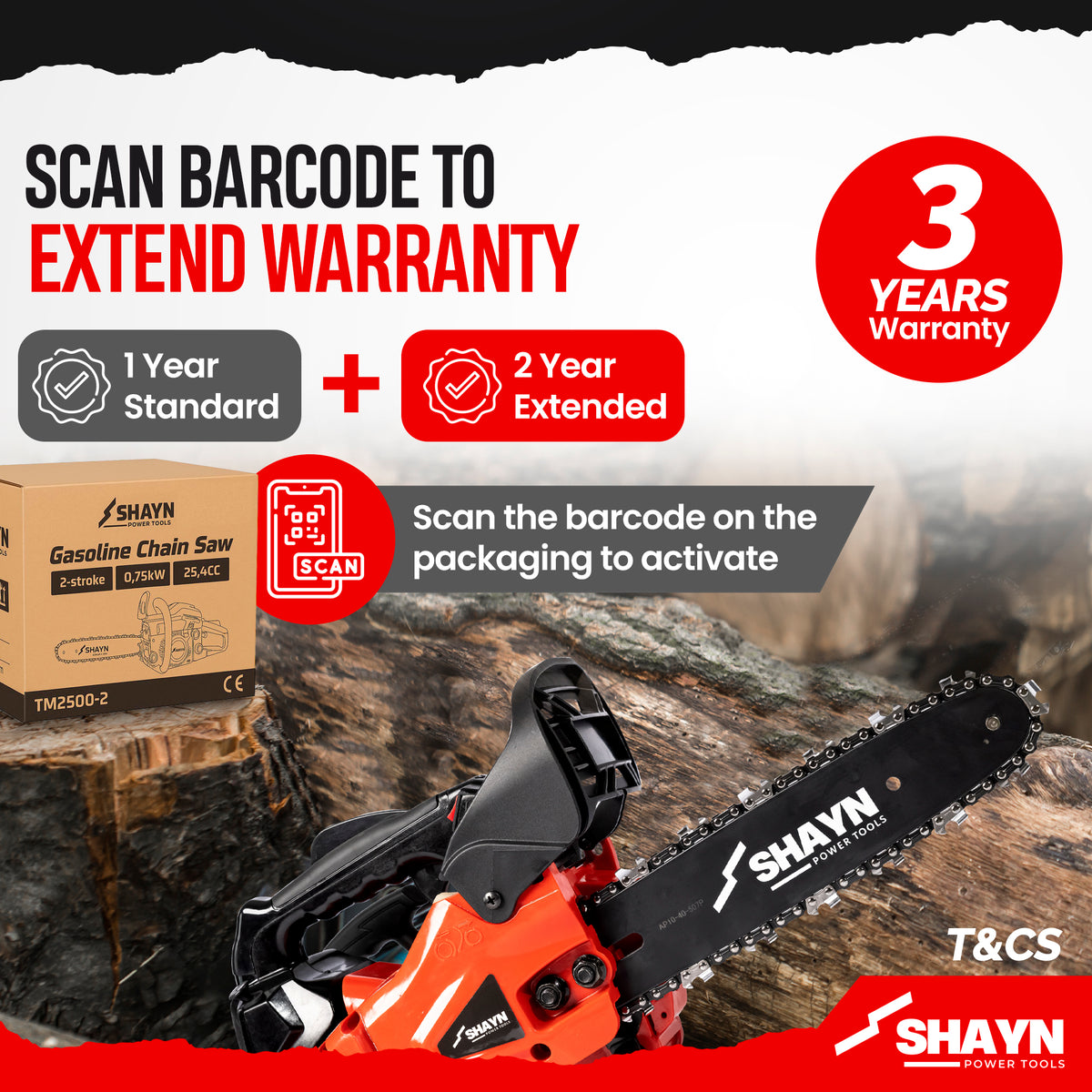 SHAYN 25.4cc red top handle petrol chainsaw