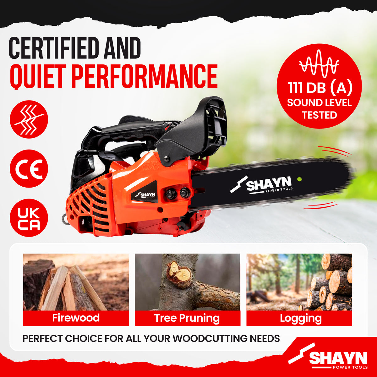 SHAYN 25.4cc red petrol chainsaw details