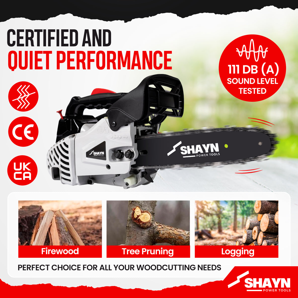 SHAYN 26cc grey petrol chainsaw details