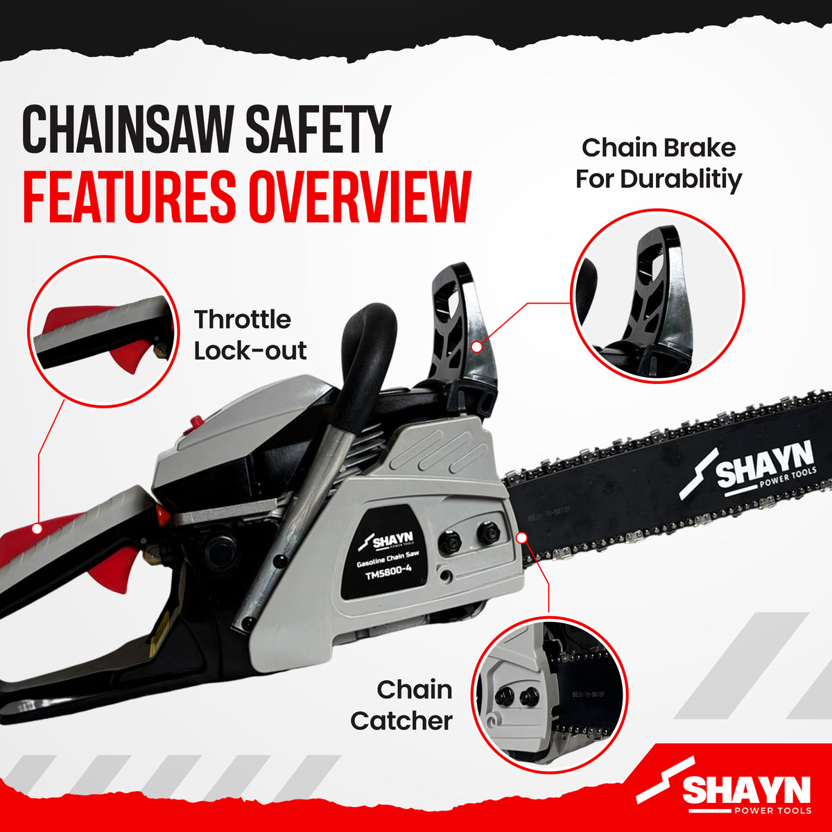 58cc petrol chainsaw features