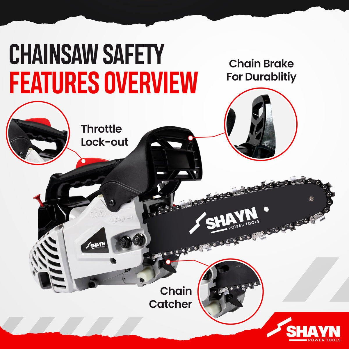 SHAYN 26cc top handle petrol chainsaw in use