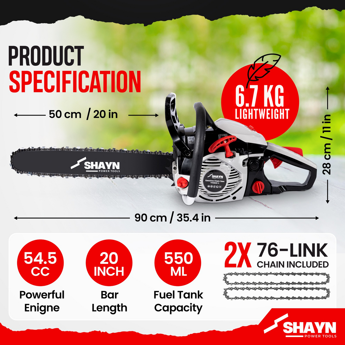 Petrol chainsaw 20 inch bar kit contents