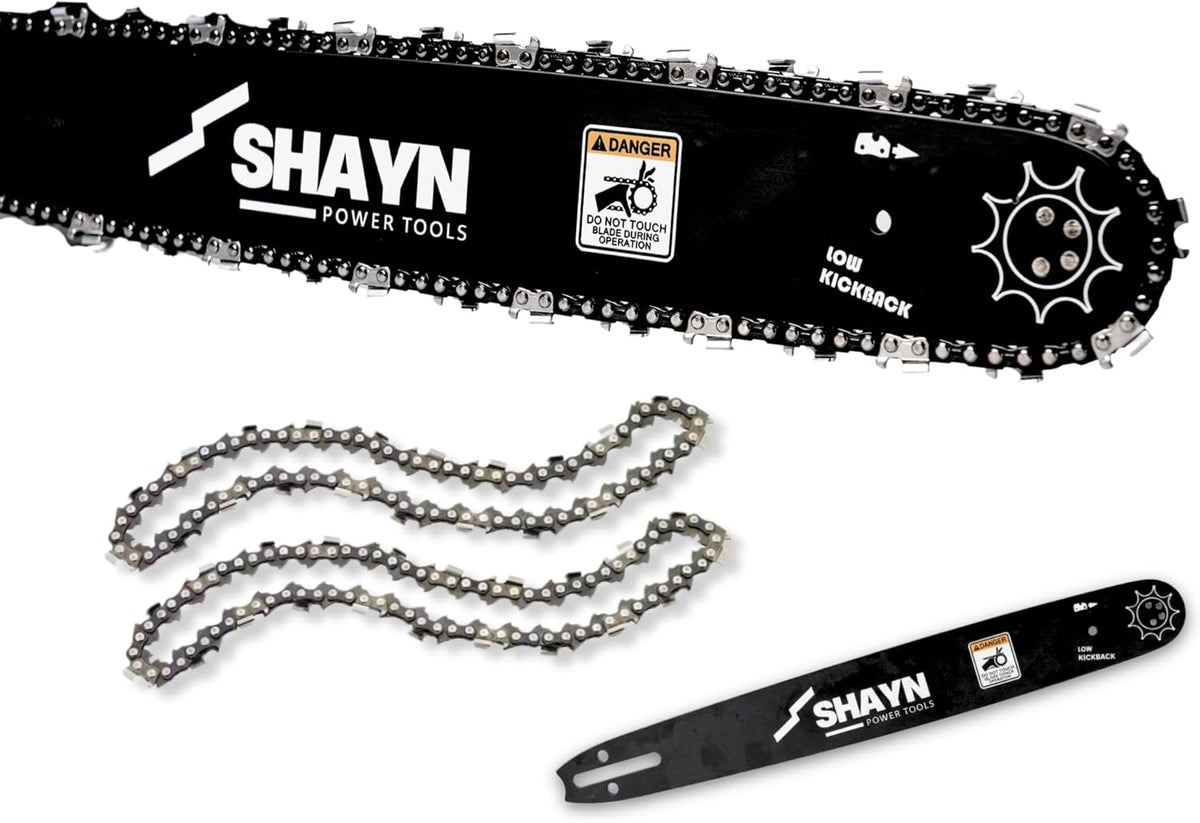 SHAYN 16 inch chainsaw guide bar and 2 chains set, A041 mount
