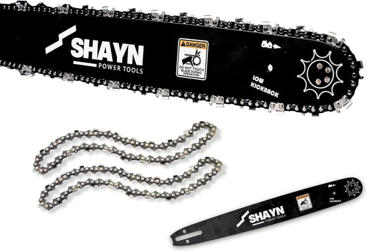 SHAYN 16 inch chainsaw guide bar and 2 chains set, A041 mount