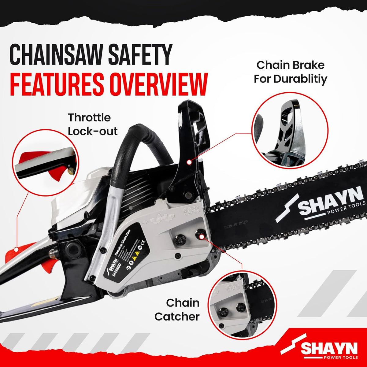 SHAYN 58cc twin bar chainsaw details