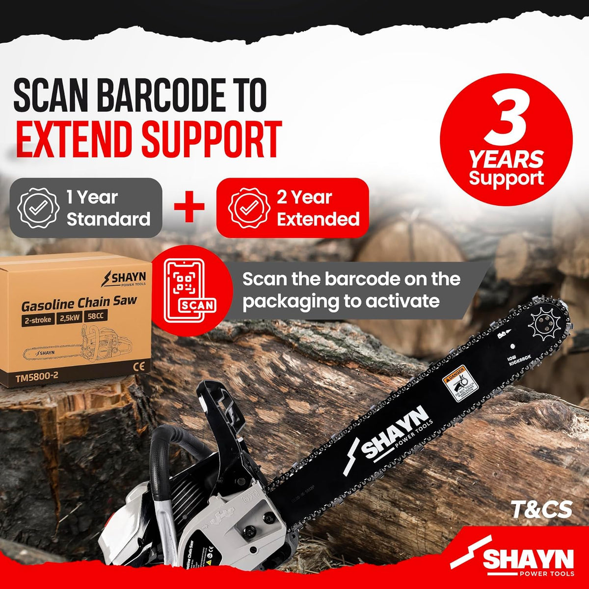 SHAYN 58cc petrol chainsaw twin bar kit