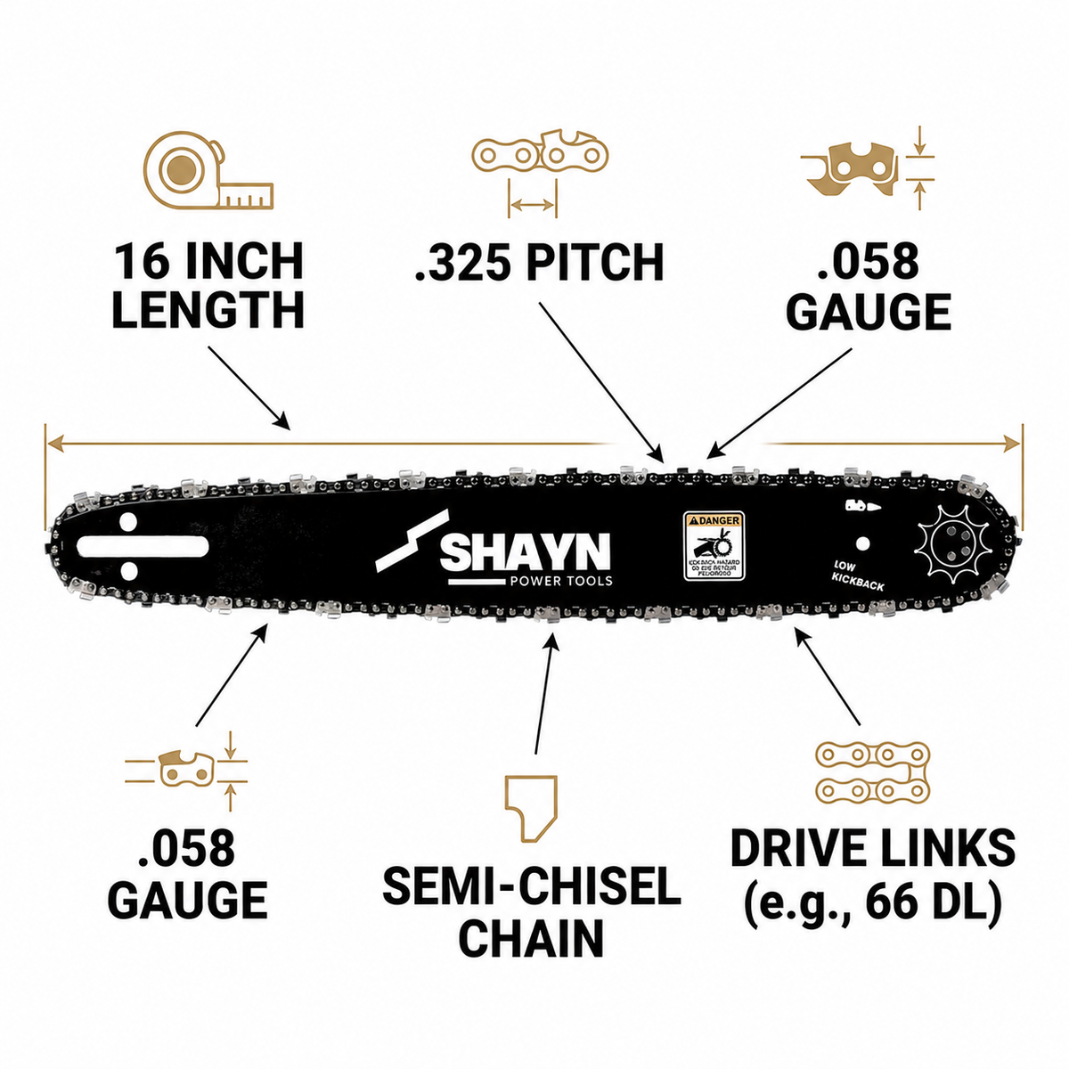 16 inch chainsaw bar and chain details