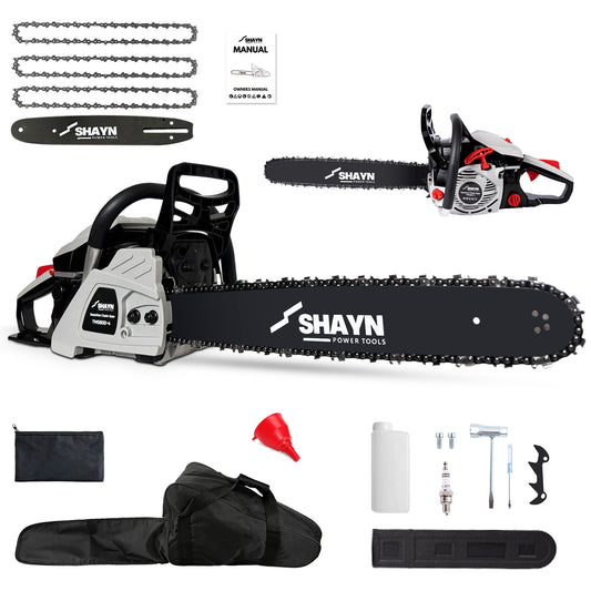 58cc petrol chainsaw with 20 inch bar, 3 chains and storage bag