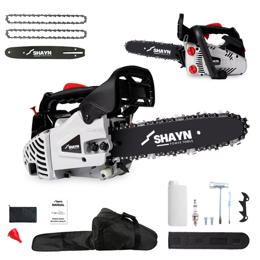 SHAYN 26cc grey top handle petrol chainsaw with 10 inch bar and 2 chains