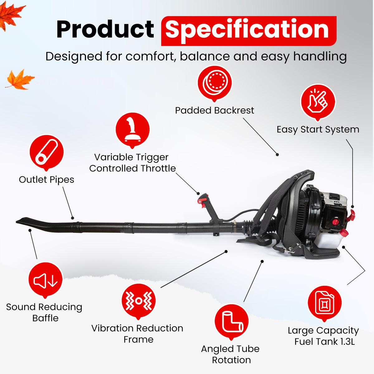SHAYN 52cc backpack leaf blower features