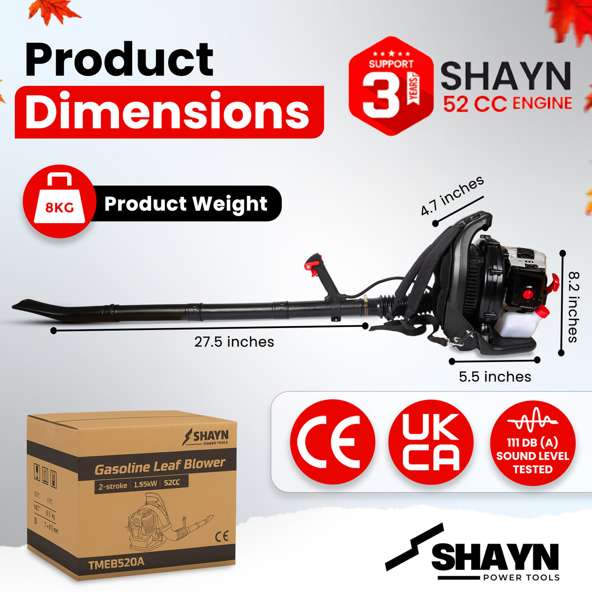 SHAYN 52cc backpack leaf blower padded harness